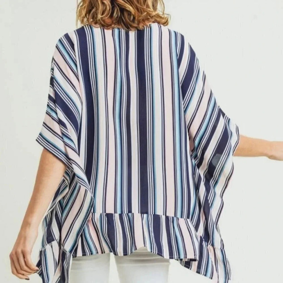 NEW Striped Ruffle Lace Up V-Neck Blouse - Picture 3 of 3